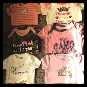 6 0-3 Month baby girl onesies.